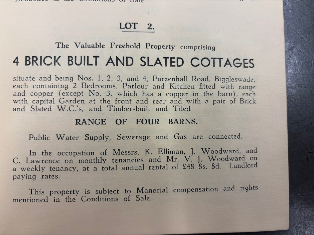 A bill of sale for 4 brick built and slated cottages. The details are read out on the podcast. 